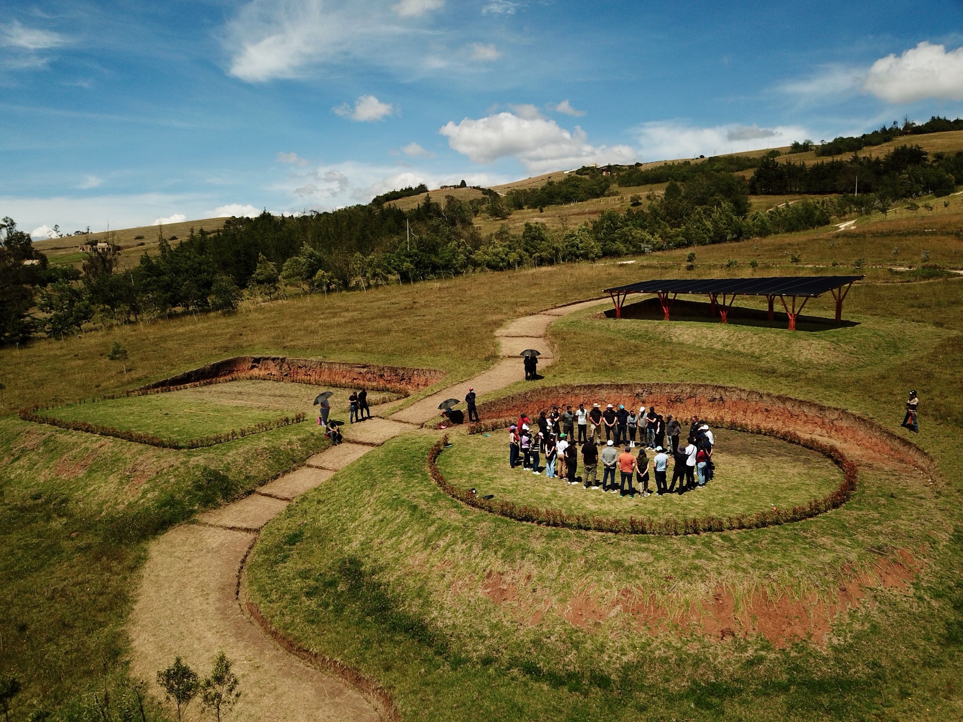Círculo de la Tierra — grupo en sesión, vista drone